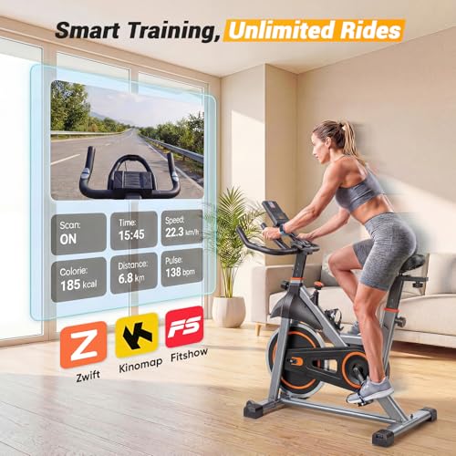 Image of NEWBULIG Exercise Bike with APP, Stationary Bikes for Home, Workout Bike for Adults & Seniors, Cycle Machine, Adjustable Height and Resistance, Low Noise, 265lbs Weight Capacity, Easy Assembly