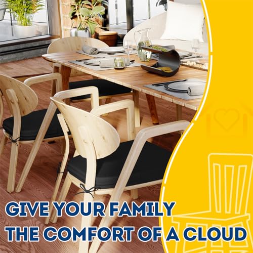 Image of AAAAAcessories D-Shaped Chair Cushions, 2 inch Thick Dining Chair Pads with Ties and Removable, Machine-Washable Cover, 17 inch x 16 inch, Set of 8, Black