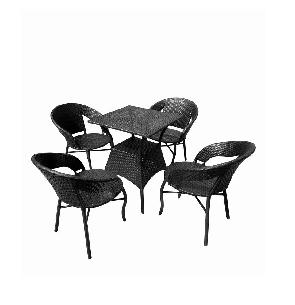 Image of Anaya Decor D-12 Chairs Table Set 4+1 Wicker Patio Furniture Sets 4 Chair and 1 Table for Garden Balcony Bedroom Powder Coated Frame Uv Protected Wicker (Black)