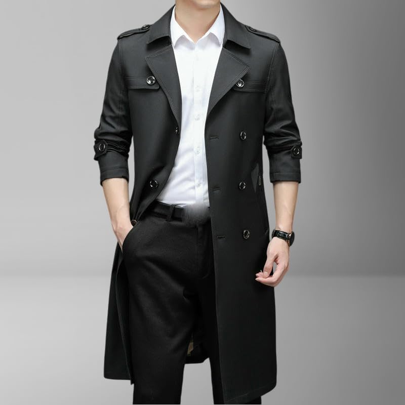 Gabardina de doble botonadura para hombre estilo coreano abrigo ligero primavera otoño 4