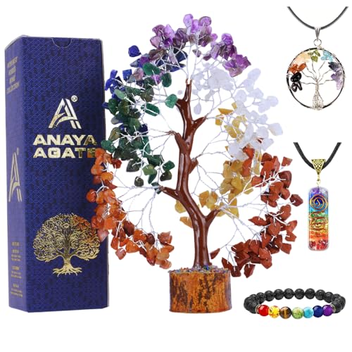 Chakra Tree Crystal Tree of Life Sister Birthday Gifts Home Decor Seven Chakra Tree Healing Crystal Tree Birthday Gifts for Women, Mom New Home House Warming Gifts Plus Bracelet Necklaces