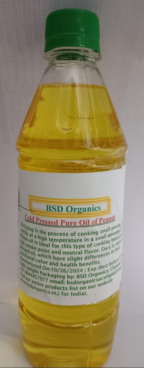 BSD Organics Cold Pressed Pure Oil of Peanut/Moongaphalee/Groundnut/Verkkatalai (500 Ml)