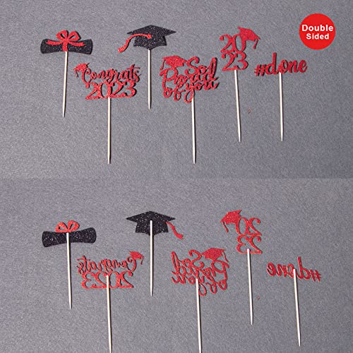 Gexolenu 36 Pcs Red Glitter Double-Sided Class Of 2023 Graduation Cupcake Toppers, Grad Cap Cake Toppers For Graduation Party Supplies, 2023 Graduate Party Cake Picks Graduation Decorations #TOP3