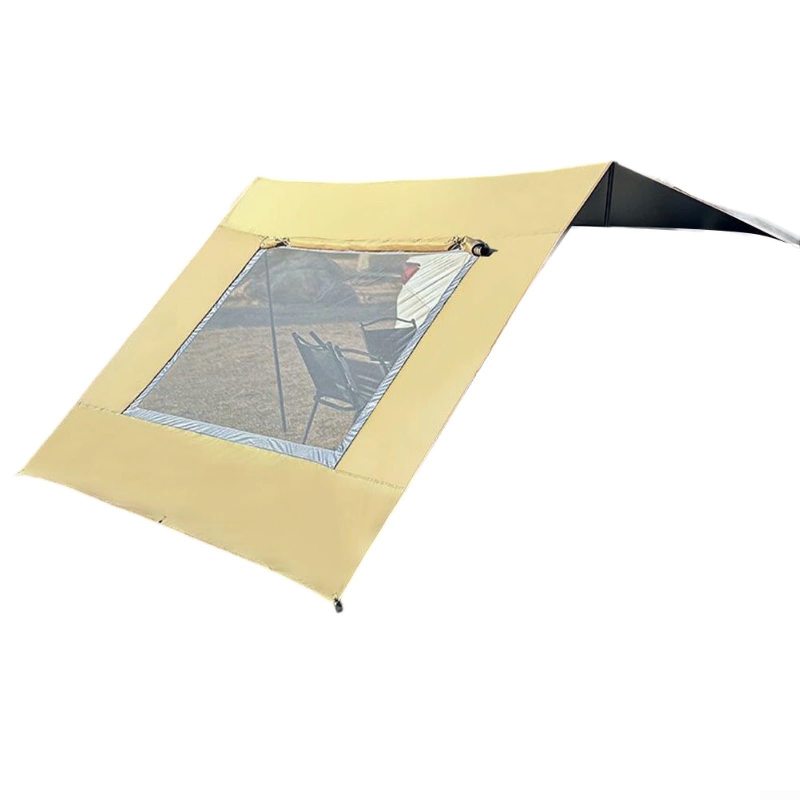 Toldo para caravana de 2,8 x 4,8 m con ventana de malla, tela Oxford recubierta de plata 210D, para protección UV (caqui)