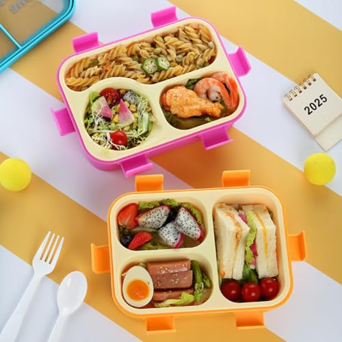 Image of Kids Lunch Box 700ml with 3 Divided Compartments | BPA-Free Plastic Tiffin Bento Box for School | Secure Locking Lunch Box for Boys Girls (Green)
