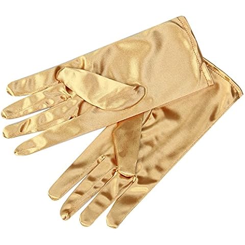 CellDeal Ladies Short Smooth Satin Wrist Gloves Great For Wedding Evening Prom + Gold Cover