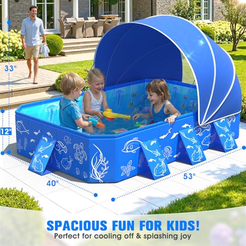Image of 2026 Kiddie Pool with Canopy,Baby Beach Pool for Toddler53x40x33IN
