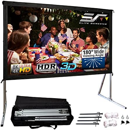 Elite Screens Yard Master 2, 110-inch Outdoor Indoor Projector Screen w/ Stand 16:9, Fast Easy Snap On Set-up Freestanding Portable 8K 4K Ultra HD 3D Movie Theater Foldable Front Projection | OMS110H2