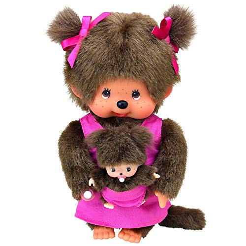 Monchhichi 23620 - Mono de Peluche (20 cm), diseño de mamá y cría, Color Rosa