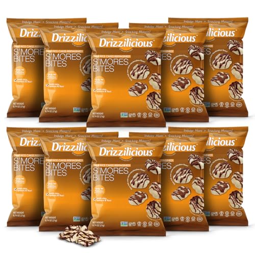 Drizzilicious SMores Mini Rice Cakes Pack of 10 21g Lightly Drizzled Gluten-Free Rice Cake Snack Bites with Chia Flax & Quinoa Low Fat Allergen-Free Treat Made with Plant-Based Ingredients