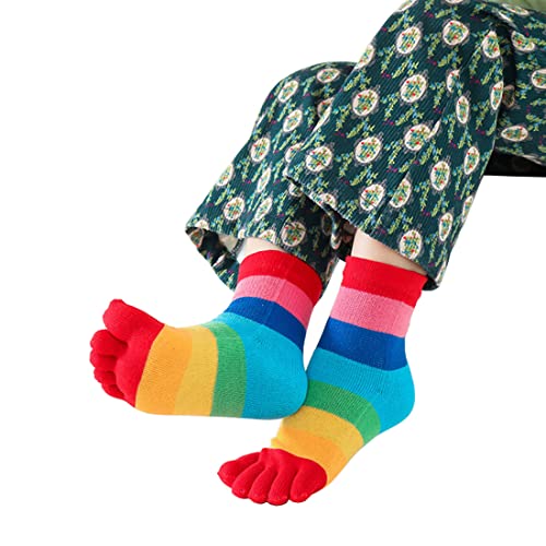 Kids Cotton Toe Socks, Five Finger Socks Rainbow Striped Socks for Children 2-10 Years, 5 Pairs4
