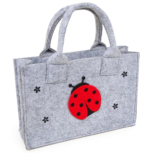 Filztasche mit Marienkäfer: Kleine Filz-Geschenktasche mit Henkel zum Befüllen, Henkeltasche Geschenk, Glücksbringer & Ostergeschenke, Geschenktüte Erwachsene & Kinder, Tragetasche, 21 x 14 x 6 cm