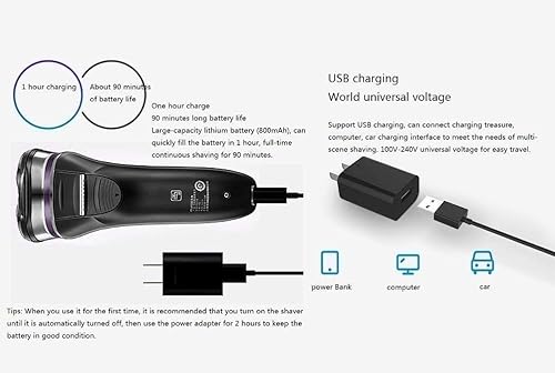 KouRy Electric Shaver Razor for Men, Rechargeable Rotary Shaver with Pop Up Trimmer, IPX7 Levels Waterproof Wet Dry Multifunctional Electric