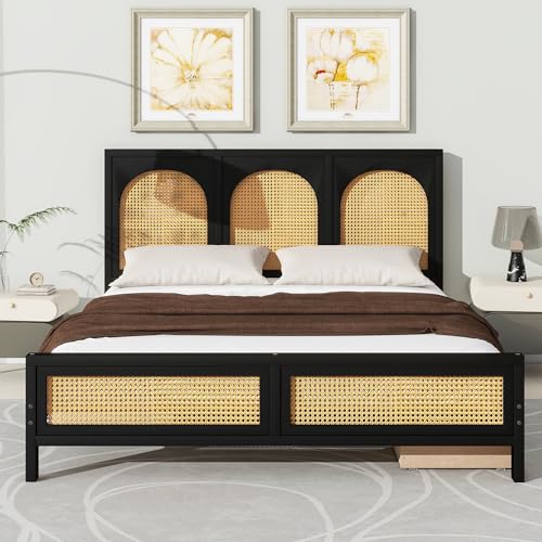 Buy SOFTSEA Queen Size Rattan Bed Frame with 2 Drawers, Platform Bed