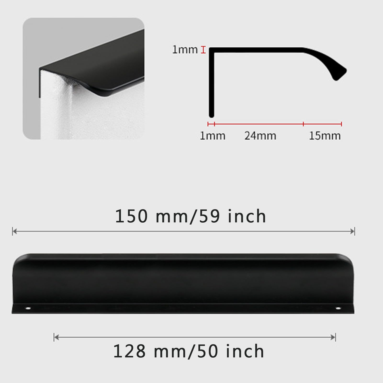 Pack of 10 Hidden Cabinet Handles, Black, 150 mm Concealed Furniture Handles, Furniture Handles, Black with Screws - Image 2