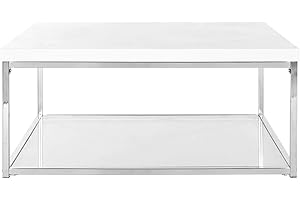 Square White Coffee Table with Chrome Base