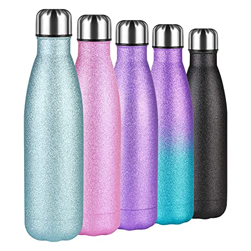 flintronic Botella Termica, 500ML Botella de Agua de Acero Inoxidable, Aislamiento de Vacío de Doble Pared, Botellas de Frío/Caliente Sin BPA, Estilo de Pintura Flash, Azul Claro