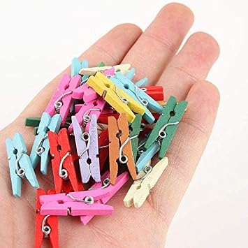 Renkli Dekoratif Fotoğraf Albüm Mini Ahşap Mandal ~100 adet
