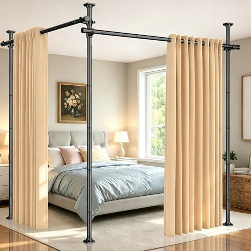 Image of SUNALLY Room Divider Tension Curtain Rod, No Drilling Room Separator for Space Partition, 4-10ft(H) 32-200inch(W) Adjustable Heavy Duty Temporary Wall Divider Floor to Ceiling Tension Rod, Black