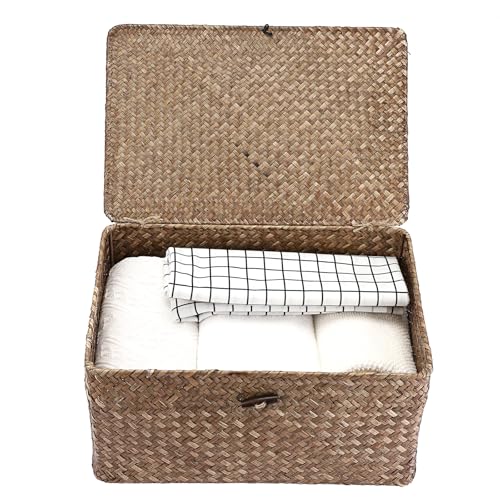 Cesta de almacenamiento de mimbre para organizar mesas y estantes 3