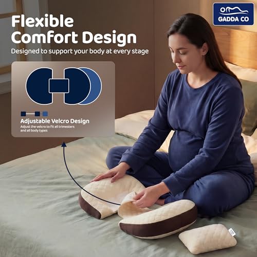 Image of GADDA CO Maternity Pillow for Pregnant Women | Adjustable Dual Pregnancy Wedge Pillow for Belly & Back Support | Butterfly Design Pillow with Hypoallergenic Pure Cotton Cover| Travel Friendly | Coffee