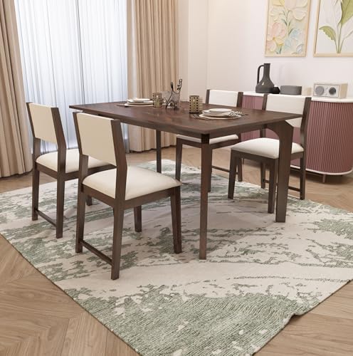 Image of MURALICRAFT Sheesham Wood 45 Inch Dining Table 4 Seater | Four Seater Dinning Table Set with 4 Upholstered Dining Chairs | Chair: Curved Design | Dining Room Sets for Restaurants | Walnut Finish