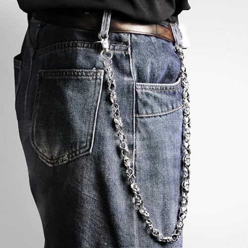 Image of ZEKEE Pants Chain and Wallet Chain for Men Women, Skull & Retro Punk Chain for Jeans, Biker Streetwear Keychain Accessory