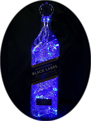 Upcycled Johnnie Walker Black Label Mood Therapy Liquor Bottle Light w/100 Blue LED's