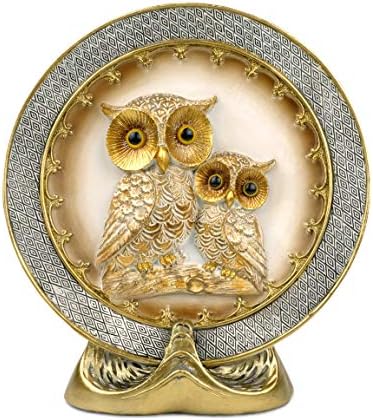 Garwor Retro Classic Style Resin Owl Embossed Decorative Plate with Stand, Elegant Classic Home Décor Plate, Owl Bird Rustic Decorate Plate Kitchen Shelf Displaying
