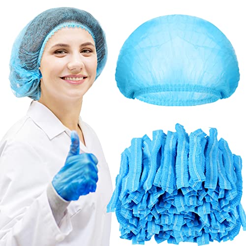 Yahenda 500 Pcs Disposable Bouffant Caps Bulk Disposable Cap for Hair Elastic Dust Hairnets for Food Service Nurses Labs(Blue 21 Inch)