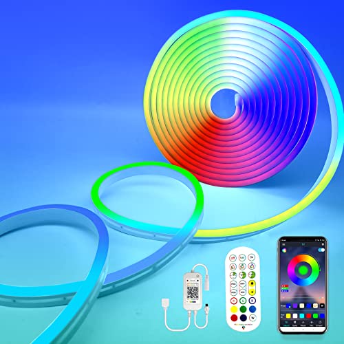 Cattlite Neon Light Strip,12V Smart Neon Strip Light,16.4ft RGB Neon LED Strip Lights with Remote Control and APP Control,20 Modes Neon Rope Lights ,Living Gaming Room Wall Decor