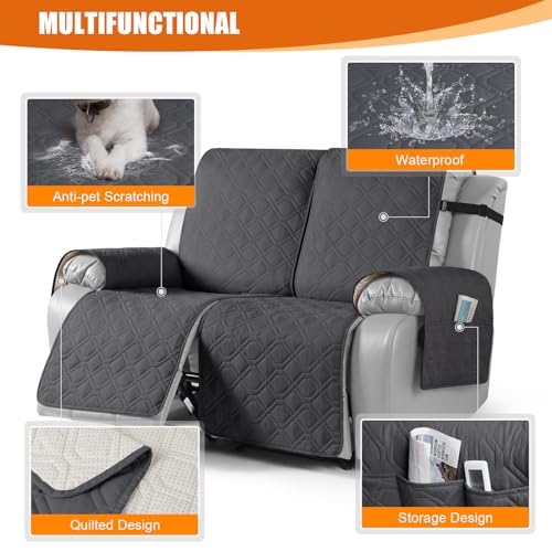 Image of VANSOFY Waterproof Recliner Couch Covers Washable, Charcoal Gray,2 Seater | 1-Piece, Non-Slip with Elastic Straps, Sofa Cover with Pocket for Dogs, Pets