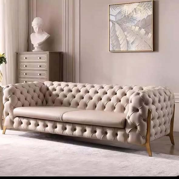 Image of Luxury Sofa Set Luxury Chesterfield Sofa in for Home Living Room & Office (3 Seater (Beige))