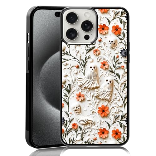 MMYAJT Cute Ghost Floral Phone Case Fit for iPhone 15 Pro Max — TPU Shockproof Designed Halloween Spooky Phone Cover Gift for Boy Girl Men Women - image 1