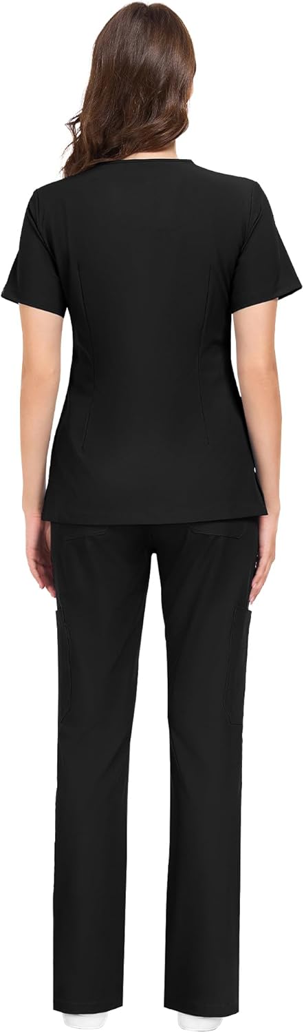 COMENII Scrubs for Women Set, V-Neck Top & Straight Leg Pants with 11 Pockets, Stretch Comfortable Womens Scrub Sets - Image 2