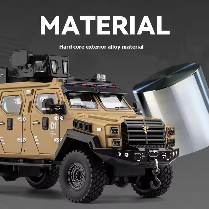 Image of 1:24 Armored Police Car with Tooth Tiger Explosion Proof Die-Cast Model Metal Pull-Back Car with Lights & Sounds with 4 Opening Doors Kids' Best Showpiece Toy Car (1:24 Armored Police-Brown Color)