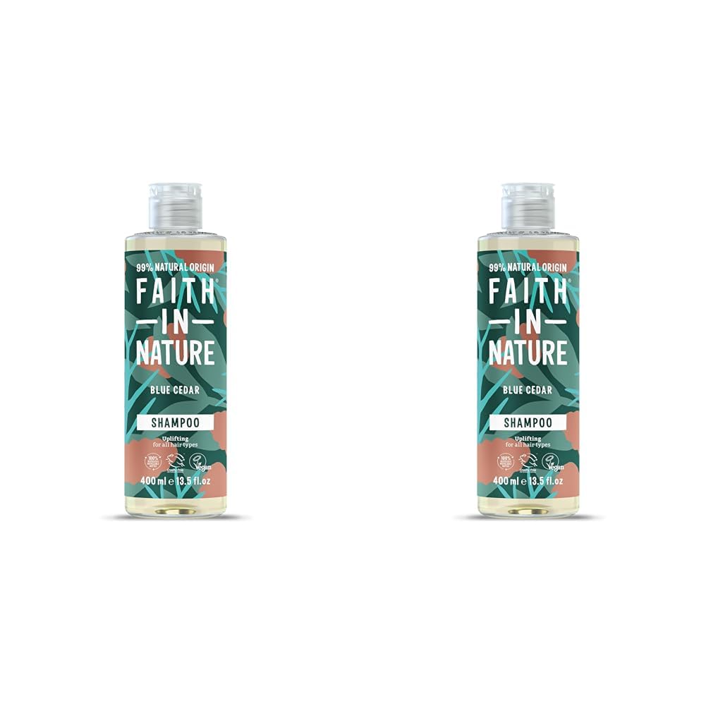 Faith In Nature Natural Blue Cedar Shampoo, Uplifting, Vegan & Cruelty Free, No SLS or Parabens, for All Hair Types, 400ml (Pack of 2)