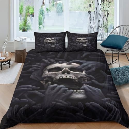 Parure de lit microfibre résistante 140x200 cm avec imprimé skull 3D - 4