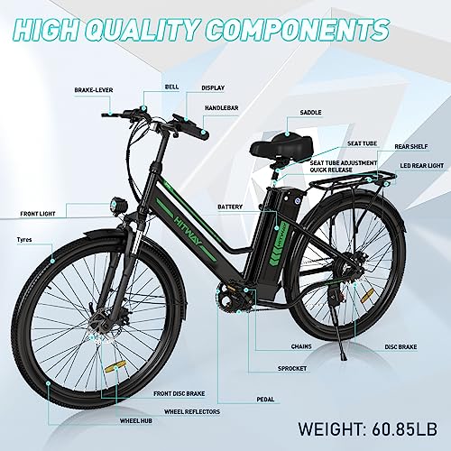 HITWAY Electric Bike for Adults 26\" x2.35 Fat Tire Electric Mountain Bike with 500W Motor, Ebkie with 36V 15AH Removable Battery Bicycle, Long Range 21-55mile with 7 Gears E Bike