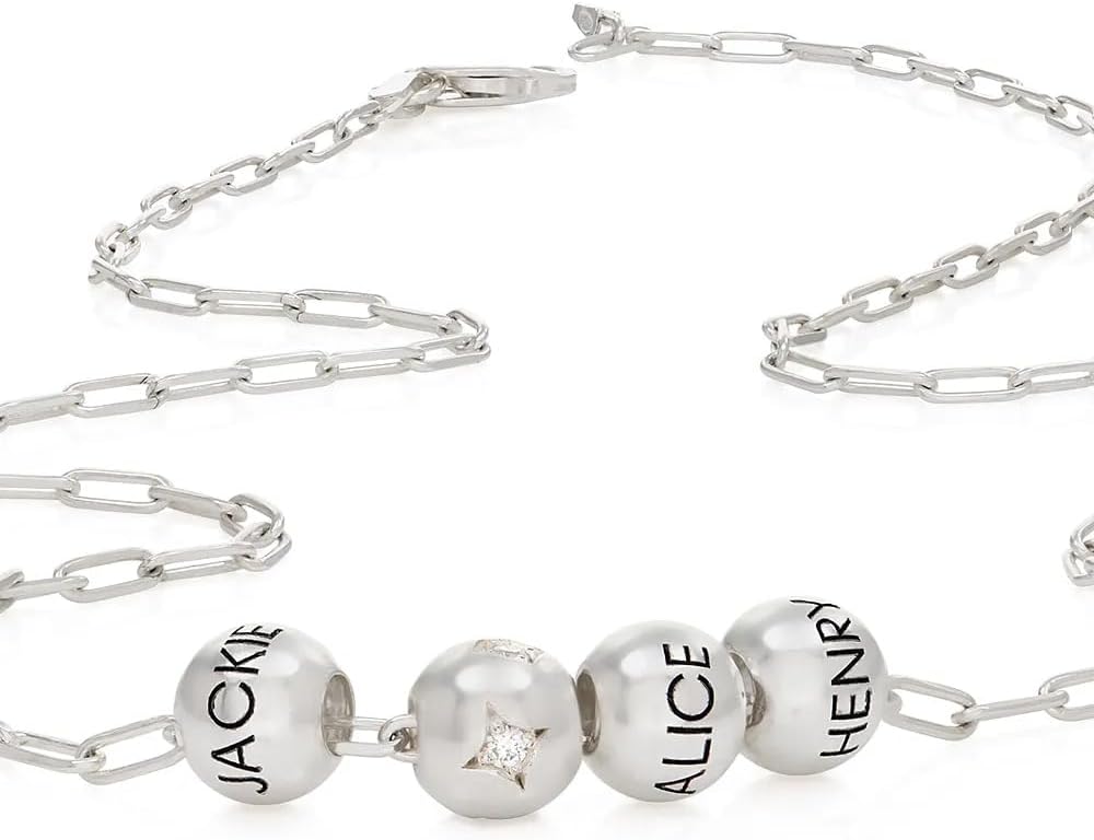 Theo Grace - Personalized Balance Bead Necklace – Custom Engraved Bead Necklace with Optional Lab Diamond Bead, Silver, 18K Gold or Rose Gold Plated, Gold Vermeil