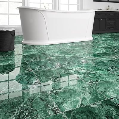 40-Pack Peel and Stick Floor Tiles Vinyl Floor 12 x 12 inch Self Adhesive Waterproof Flooring Planks DIY for Bathroom, Kitchen, Living Room, RV, Cover 40 Sq. Ft, Polish Green Marble