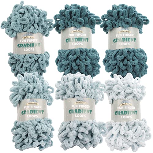 Jubileeyarn Fun Finger Gradient Loops Yarn - Polyester Jumbo Loop Yarn - 100G/Skein - Caelus - 6 Skeins (5 Shades) #TOP23