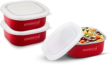 Stainless Steel Lunch Box Containers Set With Airtight & Leak Proof Lids - Pack Of 3 Pcs, 350 Ml Each, Red - Microwave Safe Containers Set - Boxes - Ideal For Kids & Adults, 11 Cm