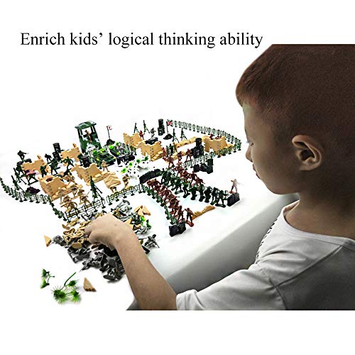 CORPER TOYS Army Men Action Figures Military Base Set Army Toys of WW 2 Military Soldier Battle Group Battlefield Accessories Playset with Play Bucket - 250 pieces - Thumbnail 5
