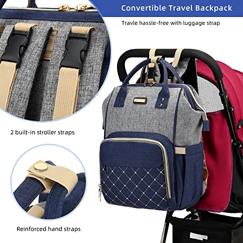 Image of Diaper Bag Backpack, Diaper Bags for Baby Girls Boys, Baby Bags for Moms Dads, Nappy Changing Bag with Insulated Pockets,Multi-functional Waterproof Backpack with Stroller straps- Light Grey Blue