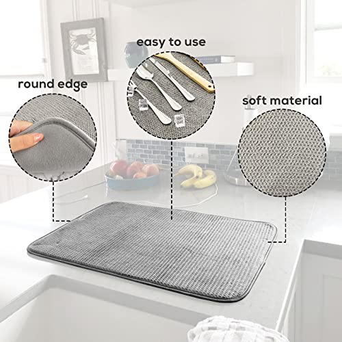 2 Pack Microfiber Dish Drying Mat,Absorbent Dish Drainer Kitchen Counter,Super Absorbent Dish Drying Pads 20×15 Inch Grey #TOP2