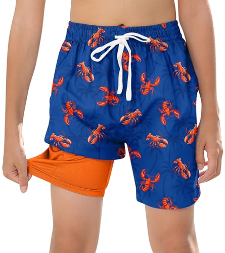 ZenGents Boys Swim Trunks Size 10-12 Lobster Swimwear Swim Shorts with Compression Liner Swimsuit Teen Boys Bathing Suit Size 10-12 Swimming Trunks for Kids — view 6
