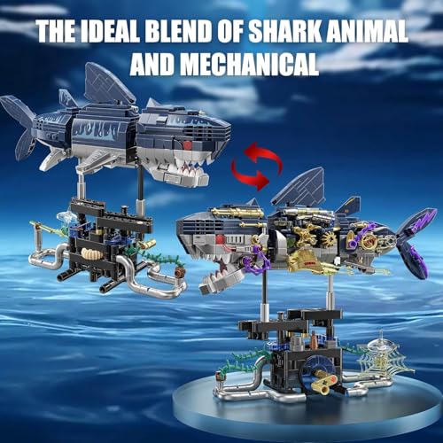 Image of SKY LINE OCEAN || Mechanical Shark Building Set || 699 Pcs || Rotatable STEM Sea Animal Toy with Display Stand || 6 Months Structural Warranty