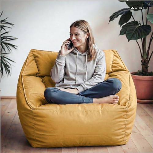 Miniatura 2 de Aiire Sillón Puff Infantil De Diseño - 70x70x60 Sofá Puff Con Relleno Incluido En Terciopelo Persa - Puf Infantiles De Interior - Bean Bag Chair Moderno Para Adultos Y Habitación Juvenil Amarillo