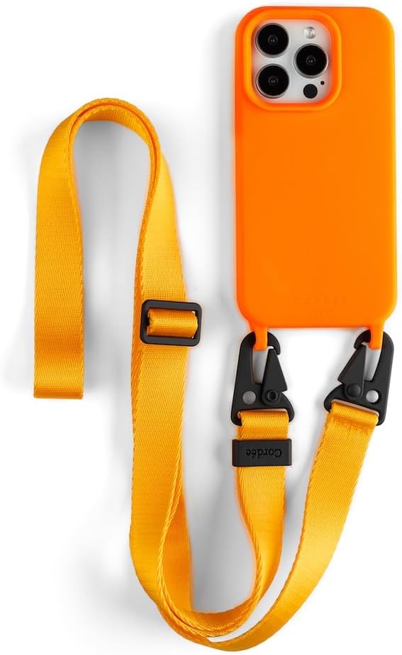 Shock-Proof Phone Case with Carabiner Strap Set, Black Case with Orange Adjustable Phone Lanyard, Magnetic Compatible with iPhone 15-16 (Orange, iPhone 17 Pro)